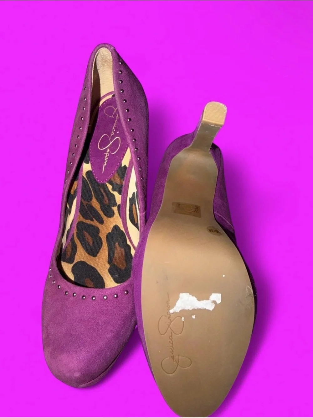 kate spade Purple Suede Studded Pumps with Leopard Insole